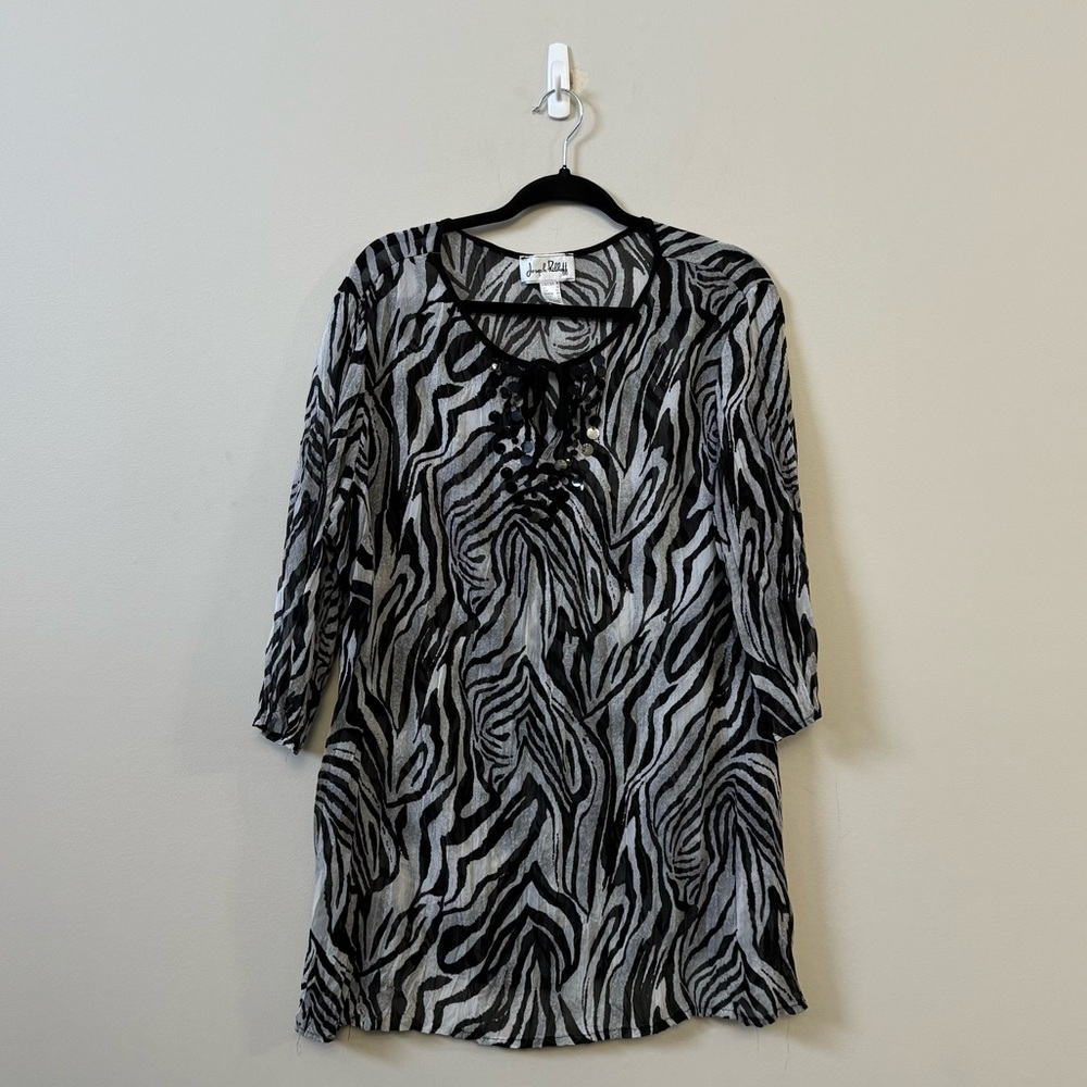 Joseph Ribkoff Zebra black/white breathable lightweight semi sheer blouse top